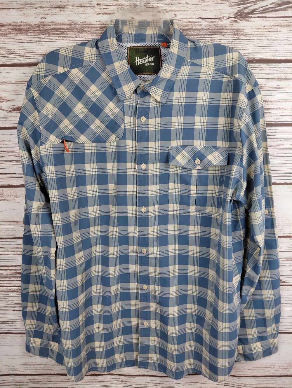 Howler Bros Mens Large Blue Plaid Long Sleeve Button Down Vinted Tech Shirt